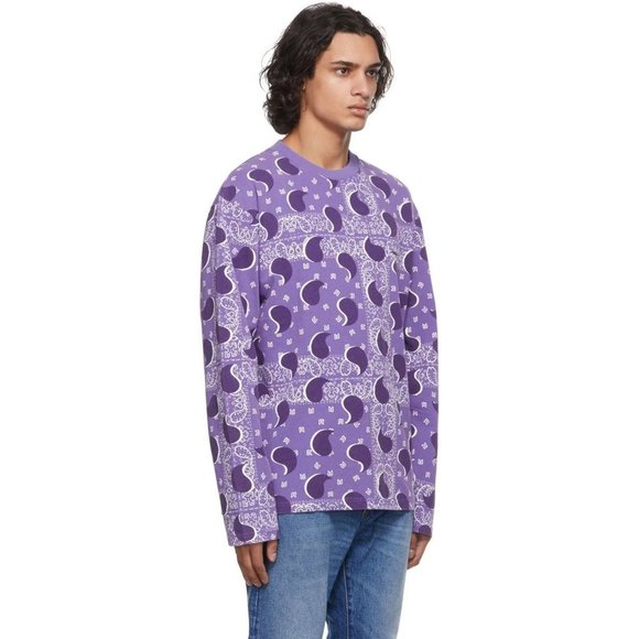 Awake NY Shirt Men's Big Paisley Longsleeve T-shirt Pullover Tee Purple Bandana - Picture 2 of 10